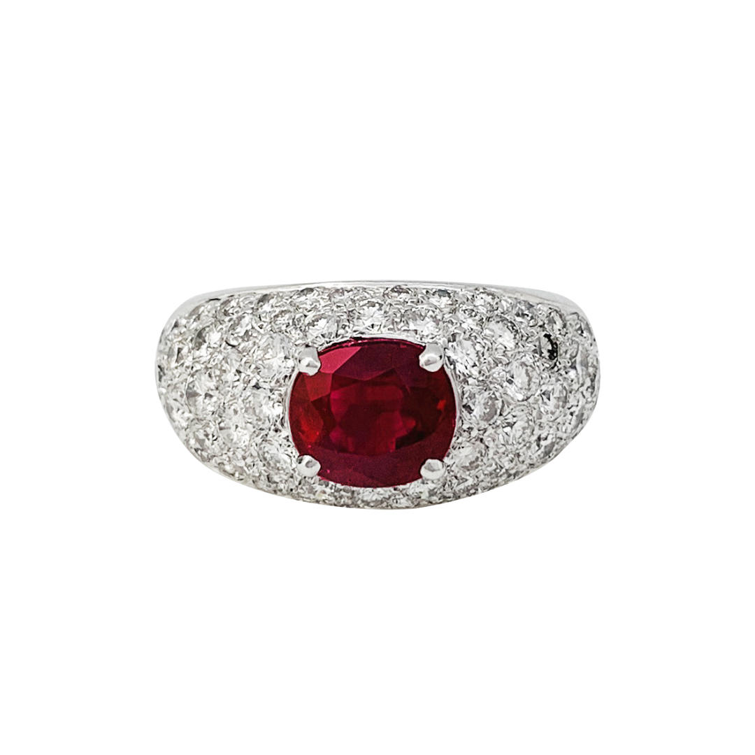 Bague jonc pavage diamant, rubis 1,78 carats.