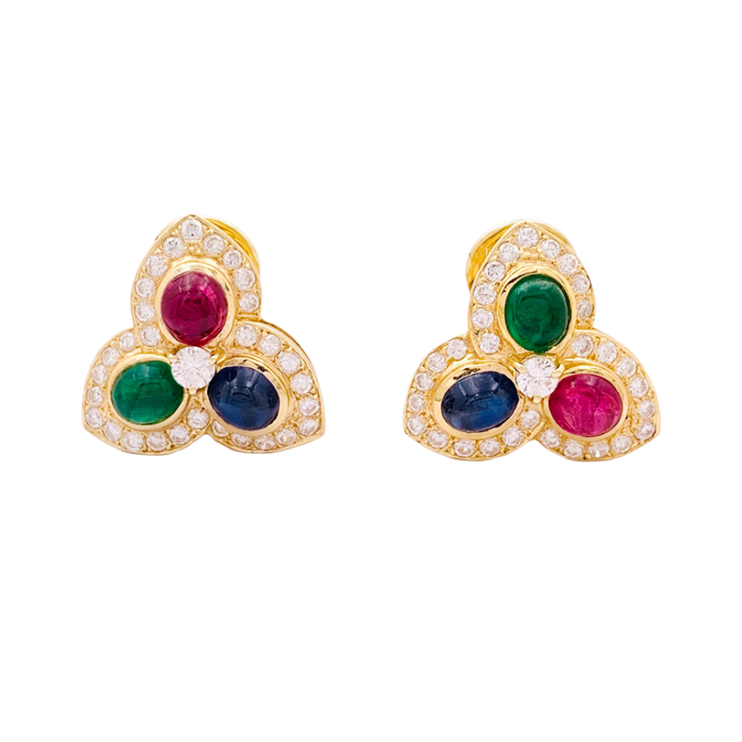 Boucles d'oreille "Tutti Frutti" or jaune, diamants, pierres de couleurs.