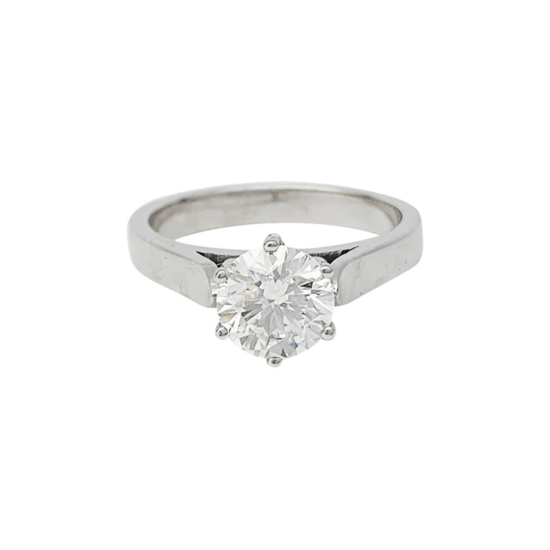Solitaire en or blanc d'occasion, diamant taille brillant 1,59 carat