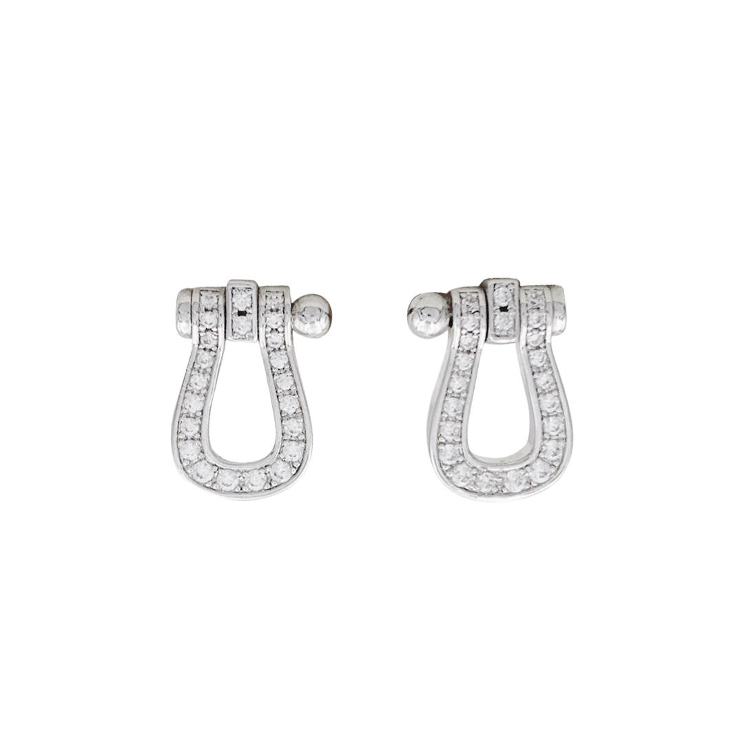 Boucles d'oreilles Fred, "Force 10", or blanc, diamants.