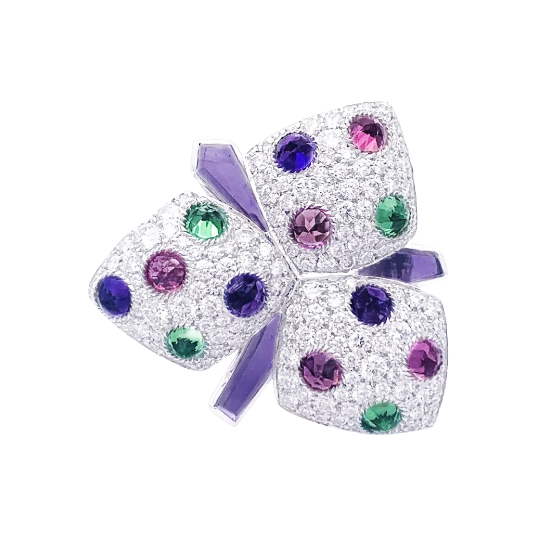 Anillo Cartier, "Caresse d'Orchidées", oro blanco, diamantes, piedras de colores.