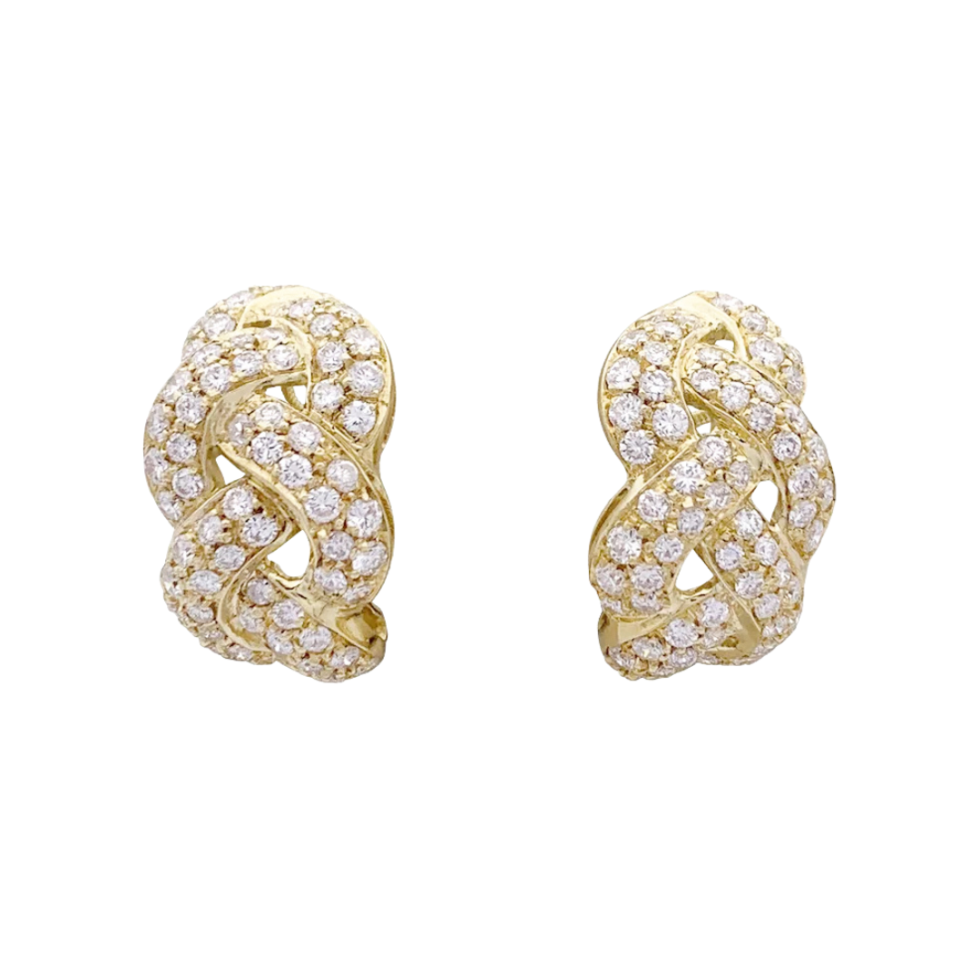 Boucles d'oreilles "Tresse" or jaune, diamants.