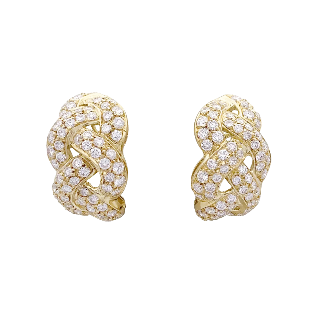 Boucles d'oreilles "Tresse" or jaune, diamants.