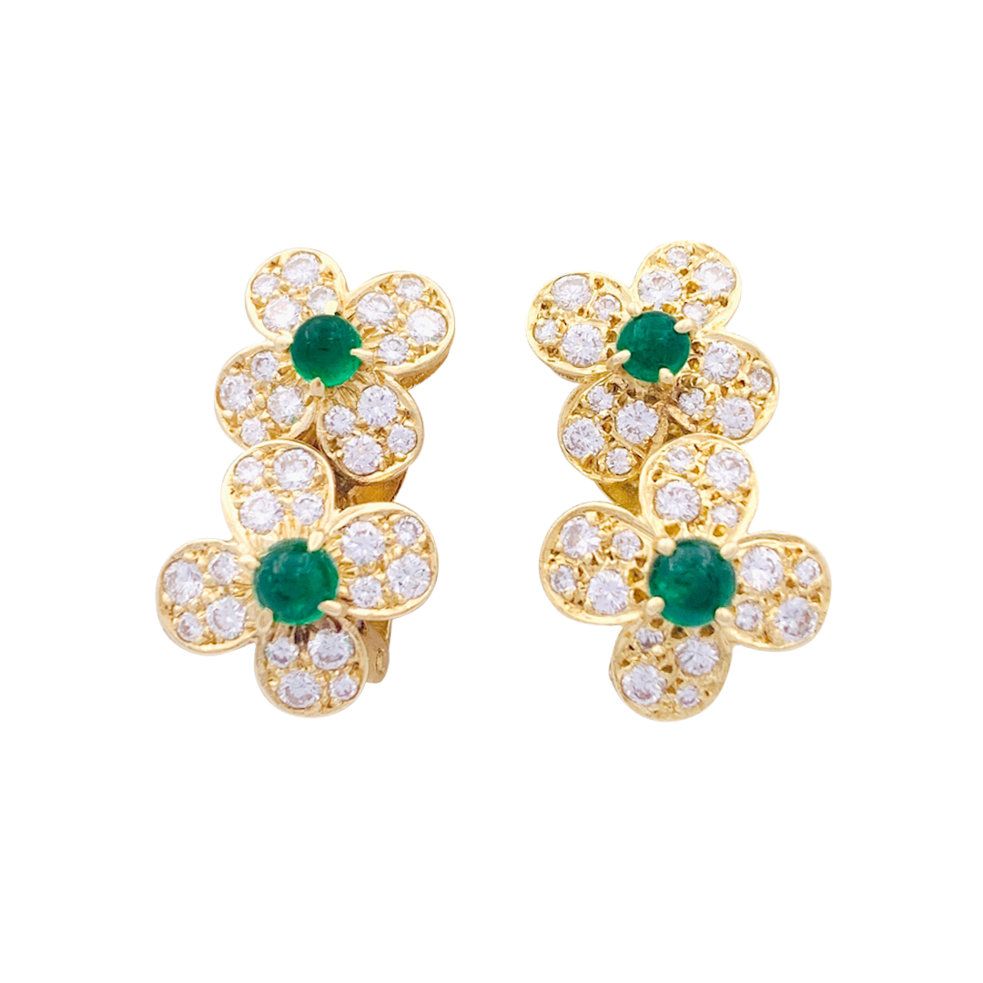 Clips Van Cleef & Arpels, "Fleurette", en or jaune, diamants et émeraudes.