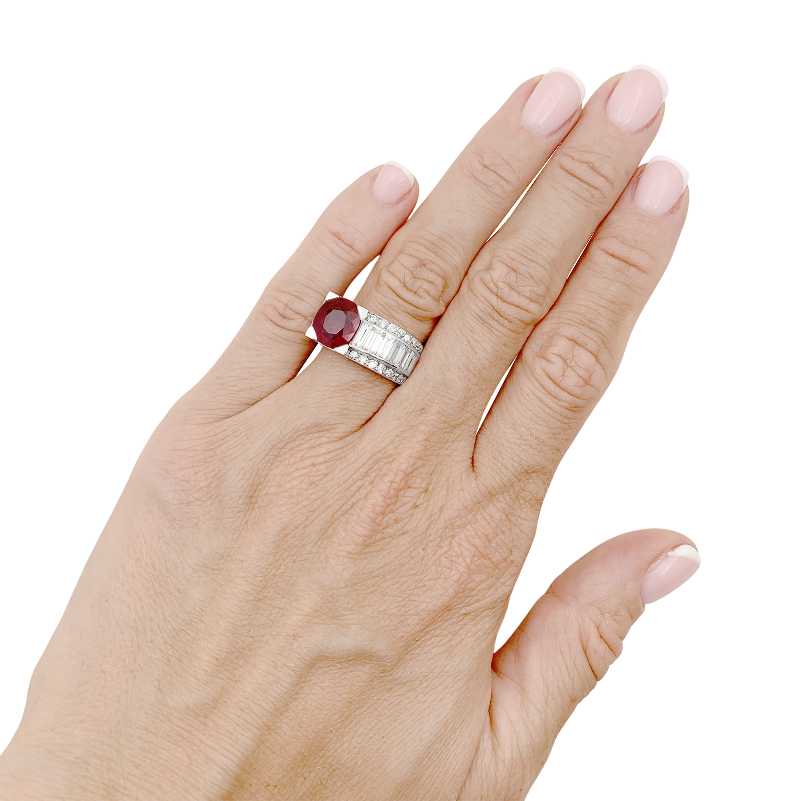 Bague tank platine, rubis et diamants. 6