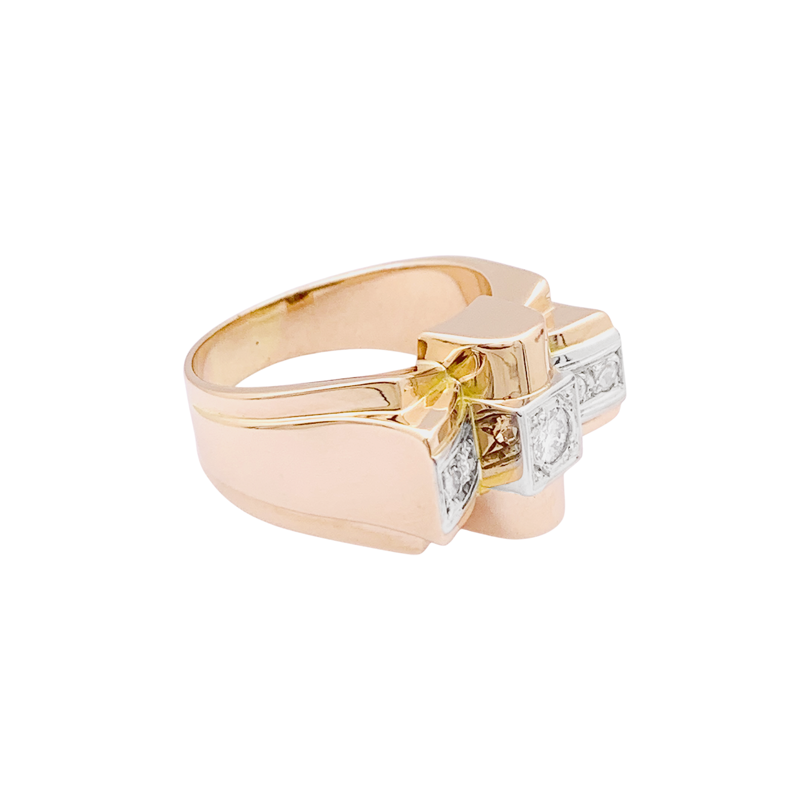 Bague « Tank » or rose, or blanc, diamants taille 8/8. 4