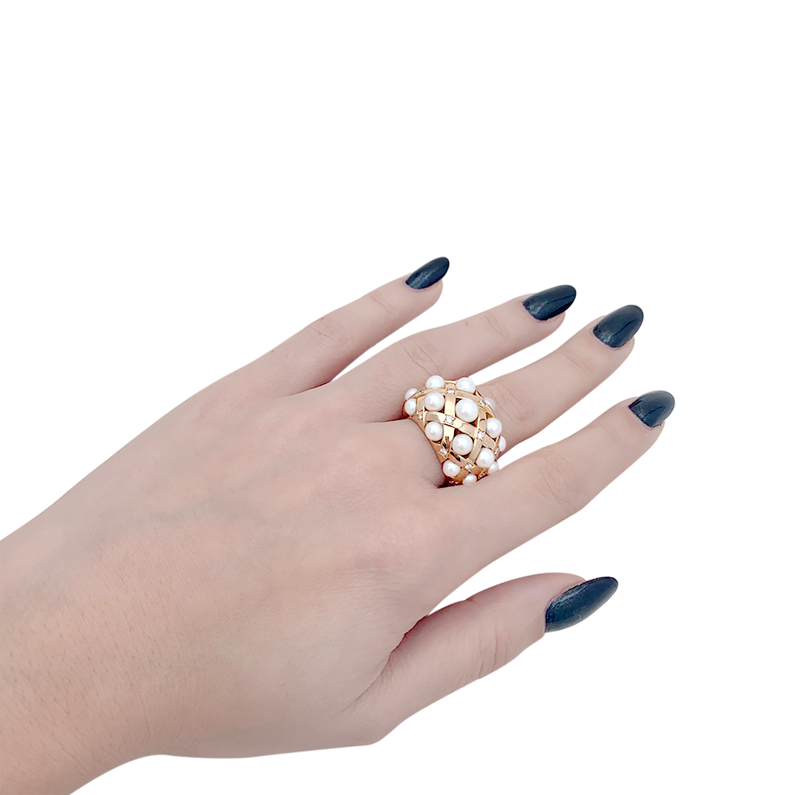 Bague Chanel, "Baroque", or jaune, diamants et perles. 5