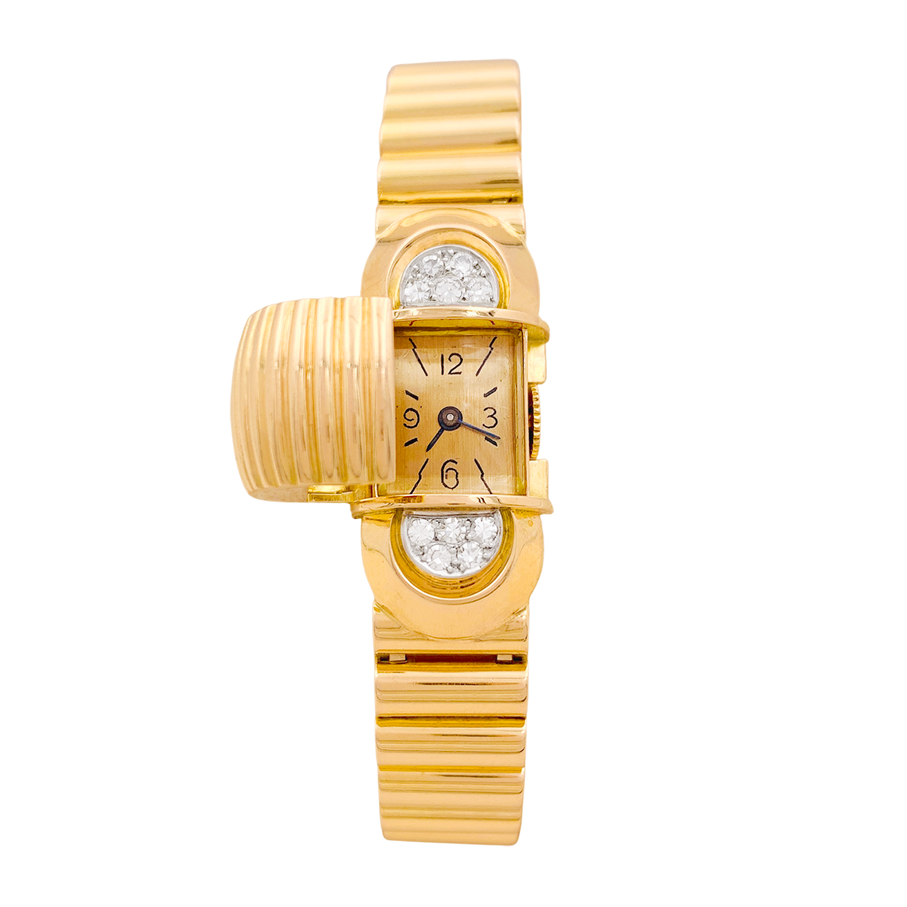 Montre vintage secrète UTI, or jaune et diamants. 2