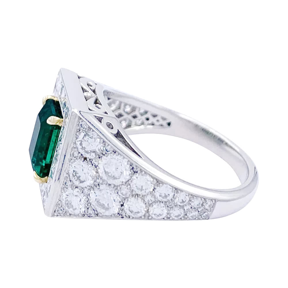 Bague, or blanc, platine, émeraude, diamants. 2