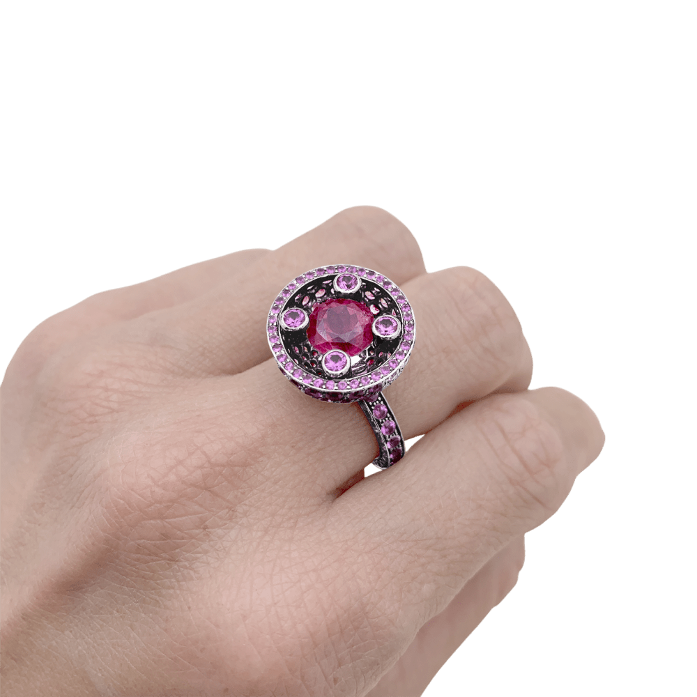 Bague Boucheron, "Liz" or noirci, tourmalines et saphirs roses. 5
