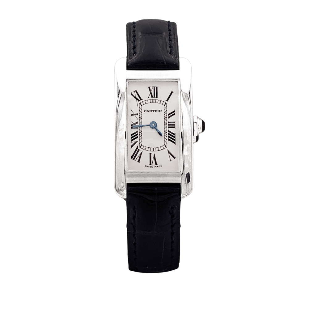 Montre Cartier, "Tank Américaine", acier, cuir. 1