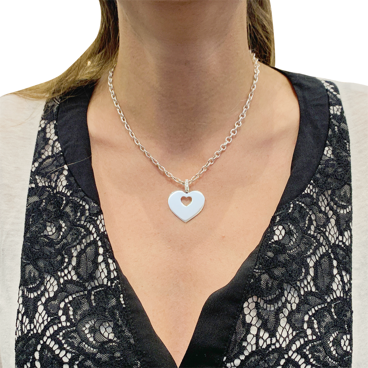 Collier Poiray "Coeur Secret" or blanc, diamants. 5
