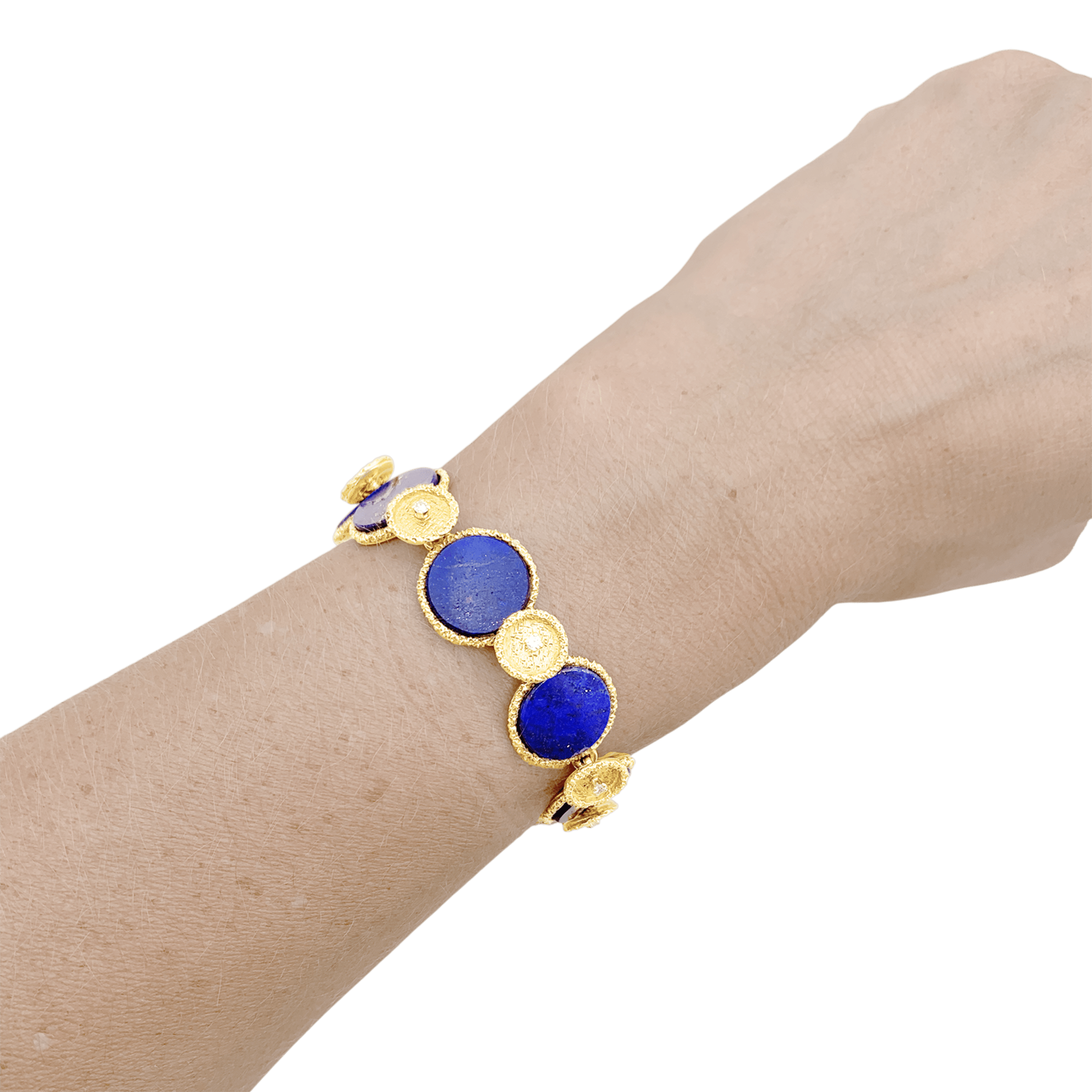 Bracelet vintage en or jaune texturé, lapis-lazuli et diamants. 5