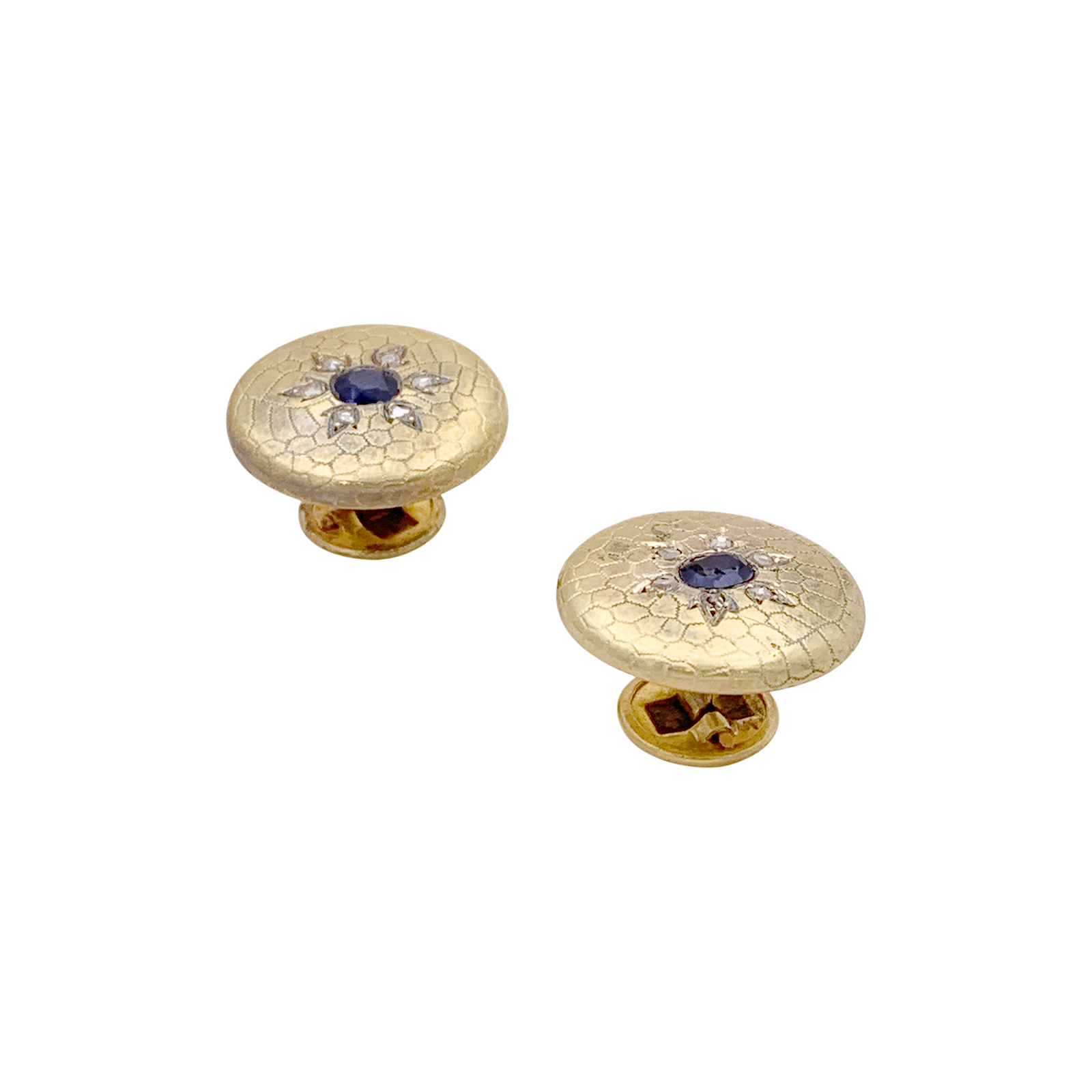 Boutons de col en or jaune, saphirs et diamants. 2