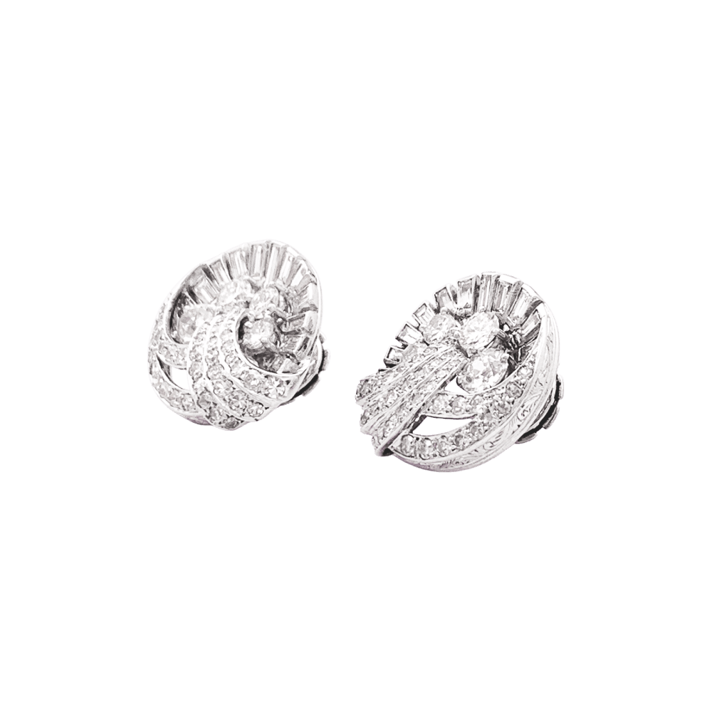 Boucles d'oreilles vintage diamants, platine. 3