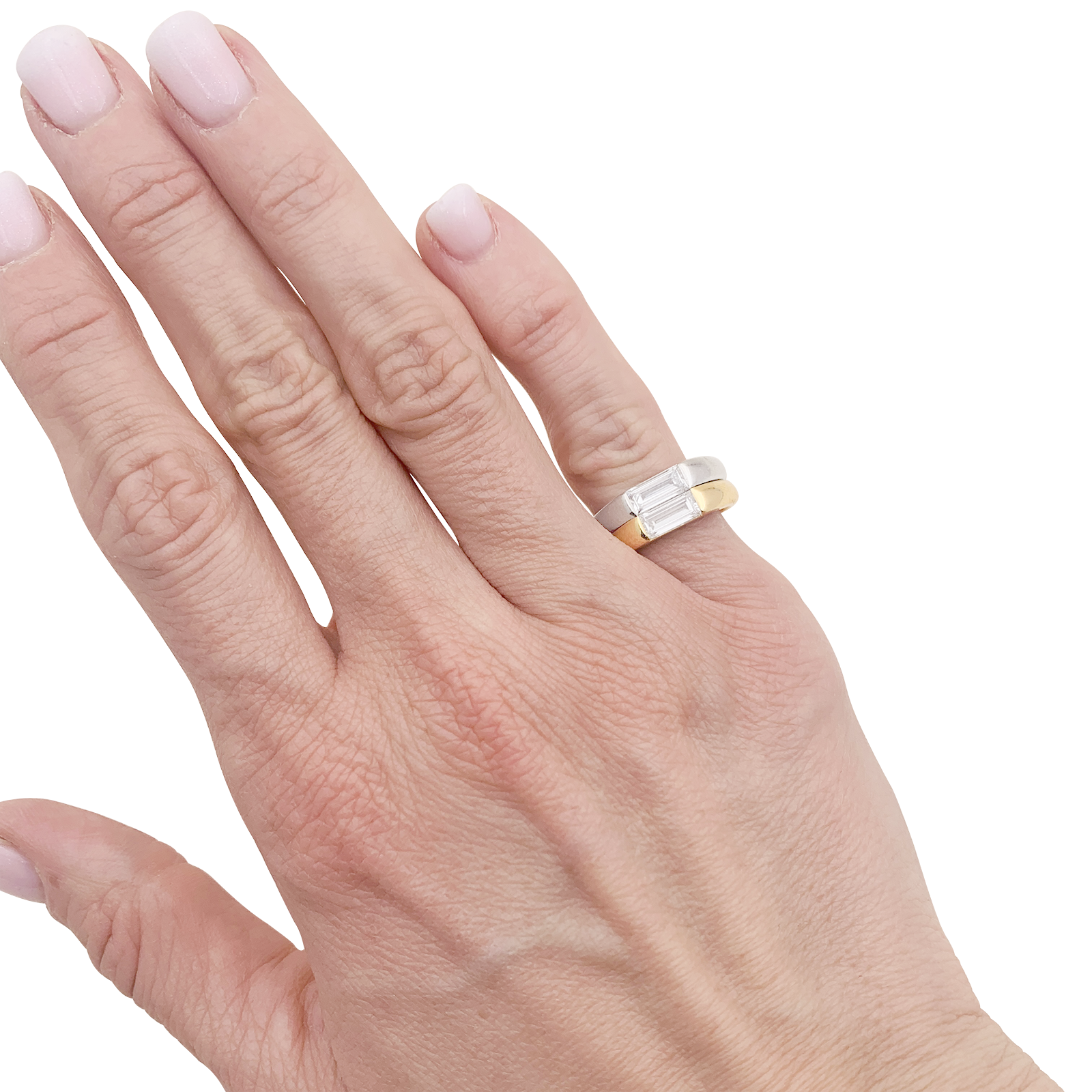 Bague deux ors, diamants baguette. 7