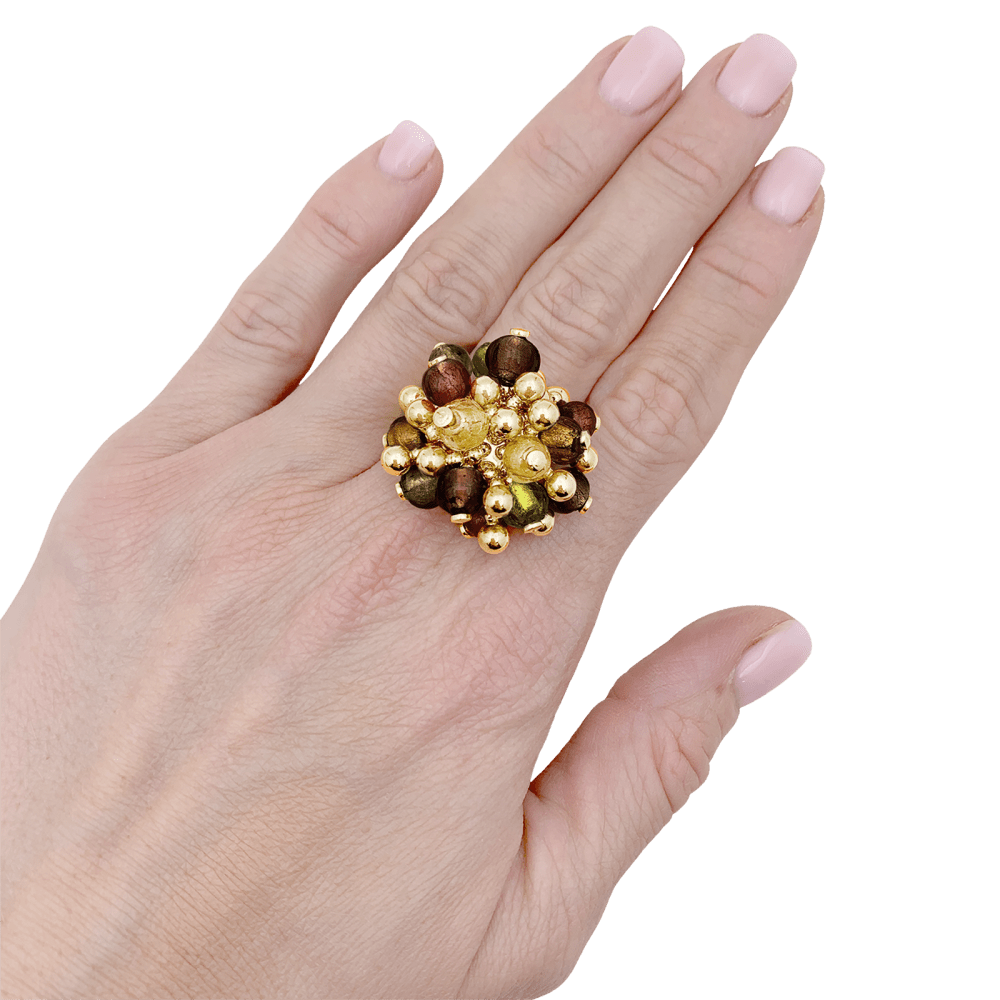 Bague vintage, "Pompon", or jaune, verre. 6