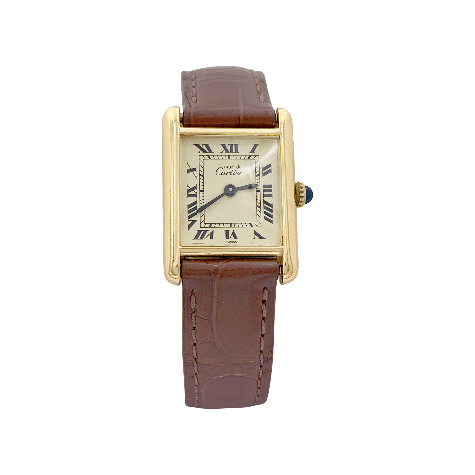 Montre Cartier "Tank Must" argent plaqué or, cuir. 1