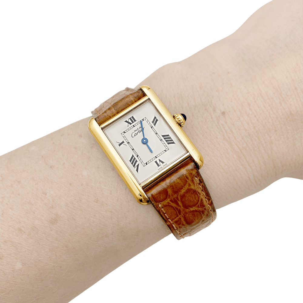 Montre Cartier, "Tank Must", vermeil, cuir. 7