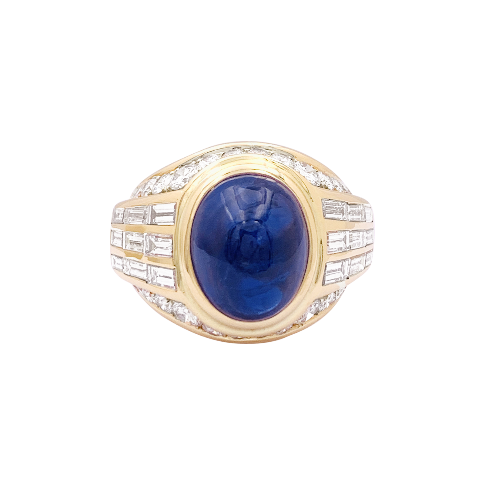 Unheated cabochon sapphire ring, carats, yellow gold,