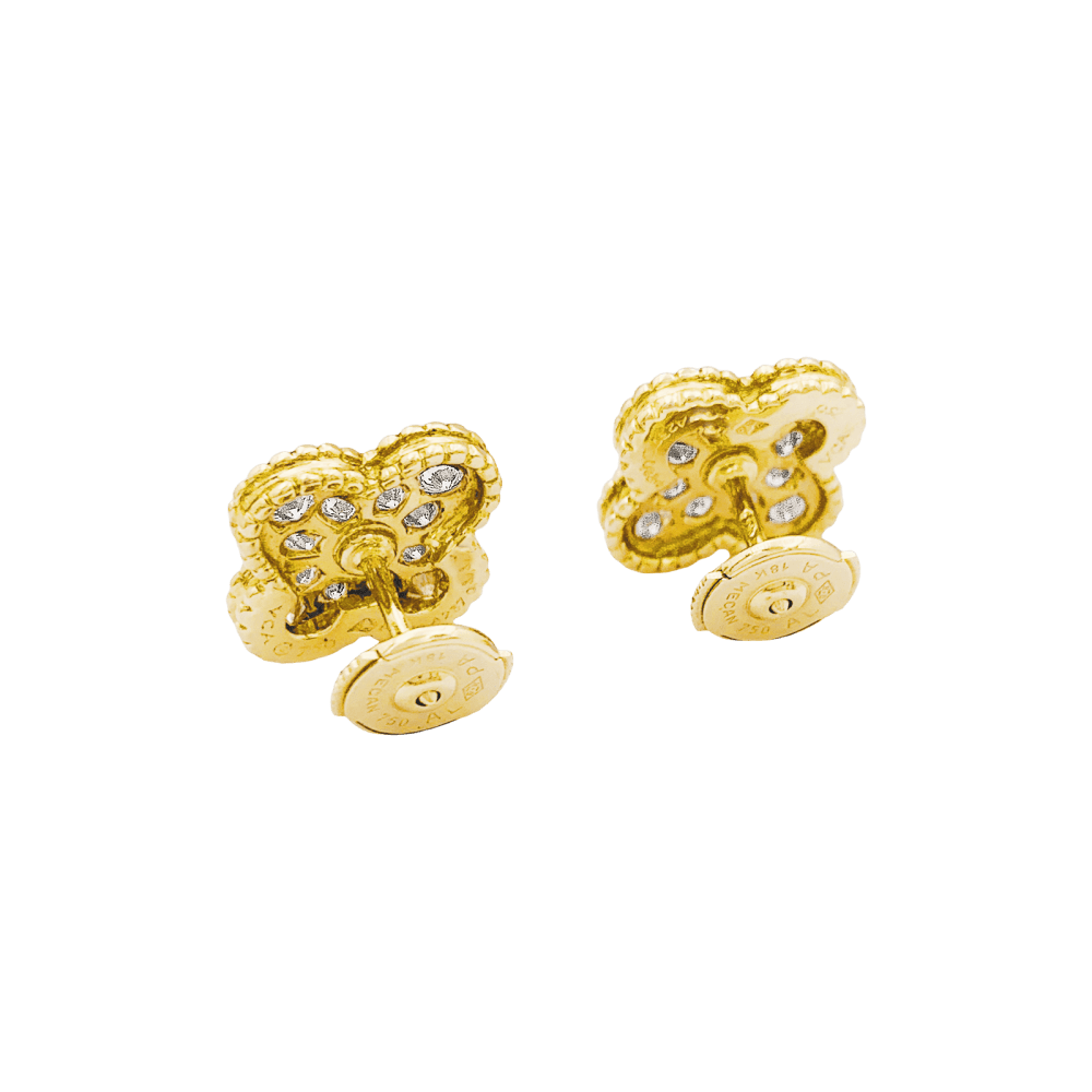 Puces d'oreilles vintages Van Cleef & Arpels, "Alhambra" or jaune et diamants. 4