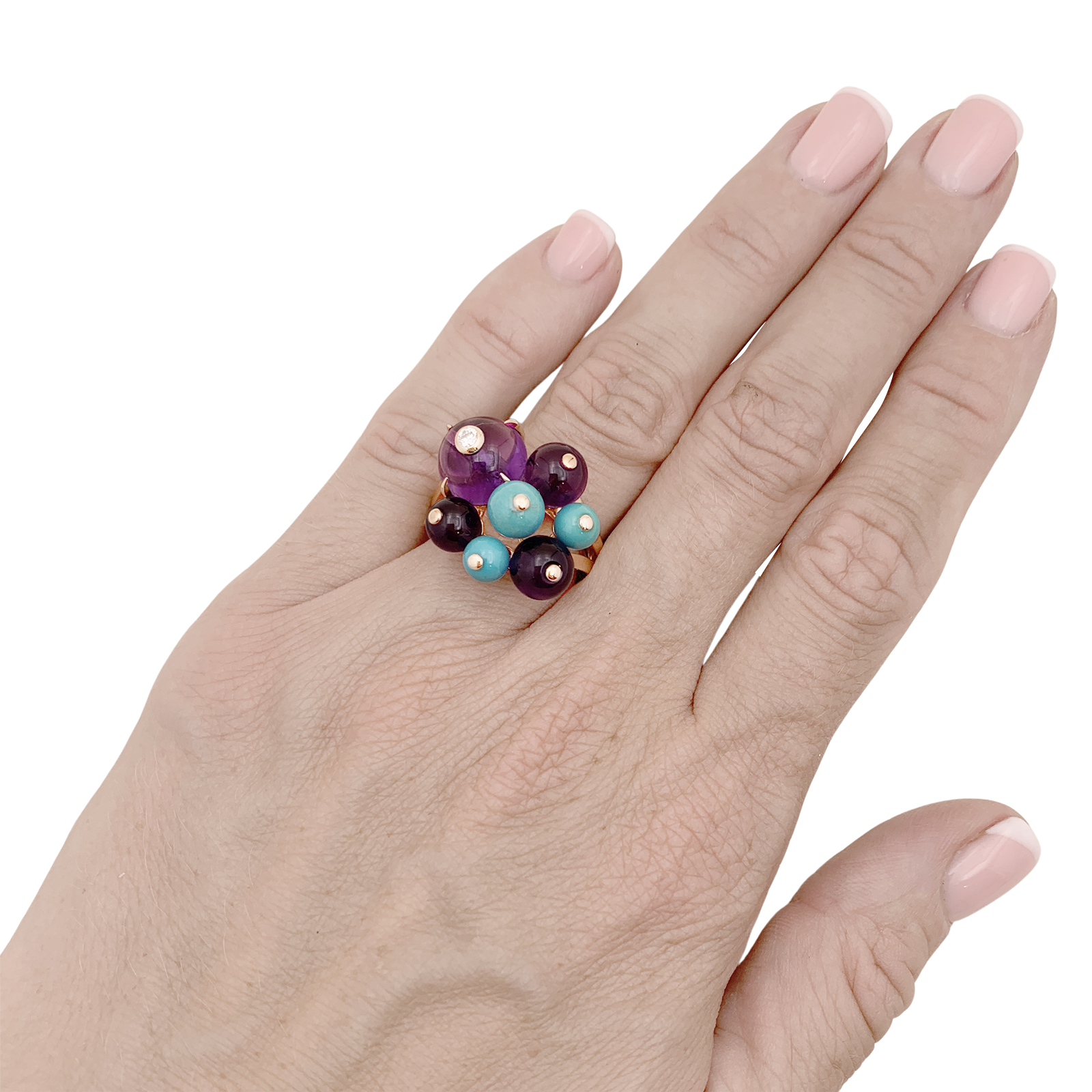 Bague Cartier, "Délices de Goa", or rose, diamant, turquoises, améthystes. 5