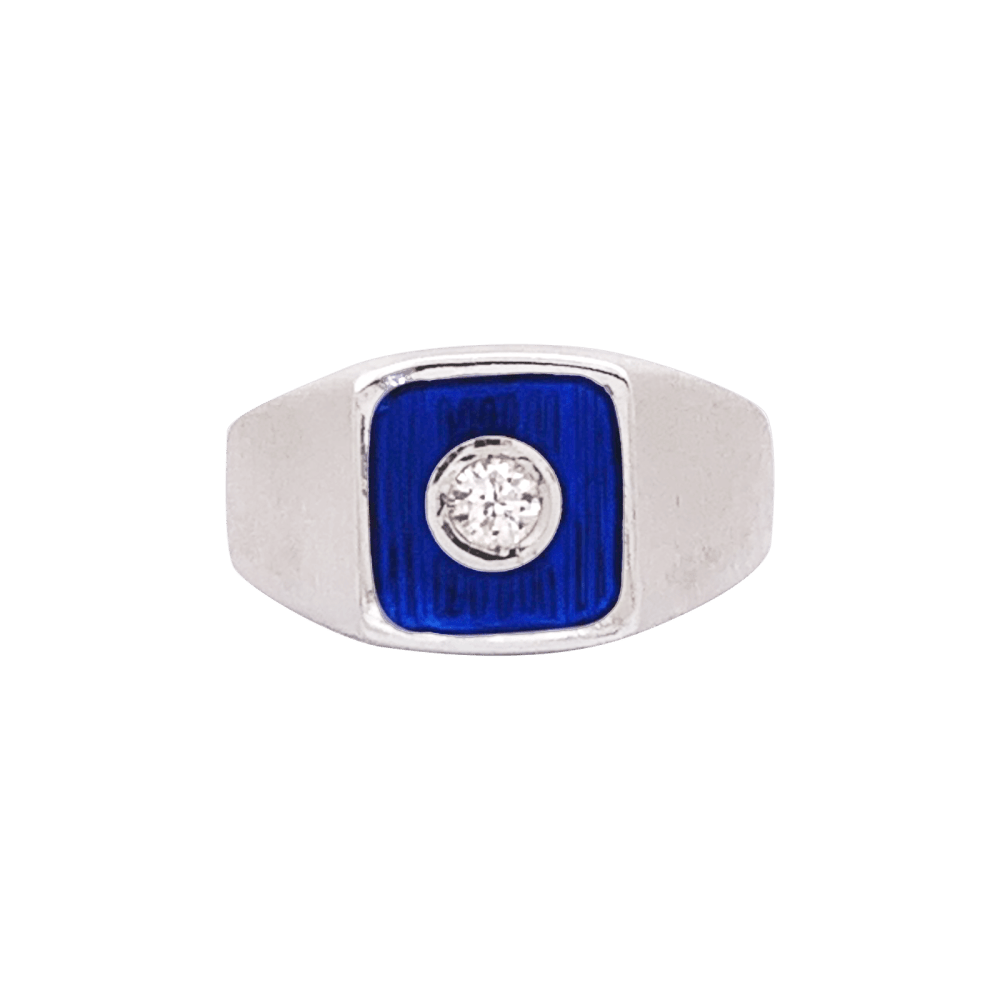Bague or blanc, émail bleu et diamants. 1