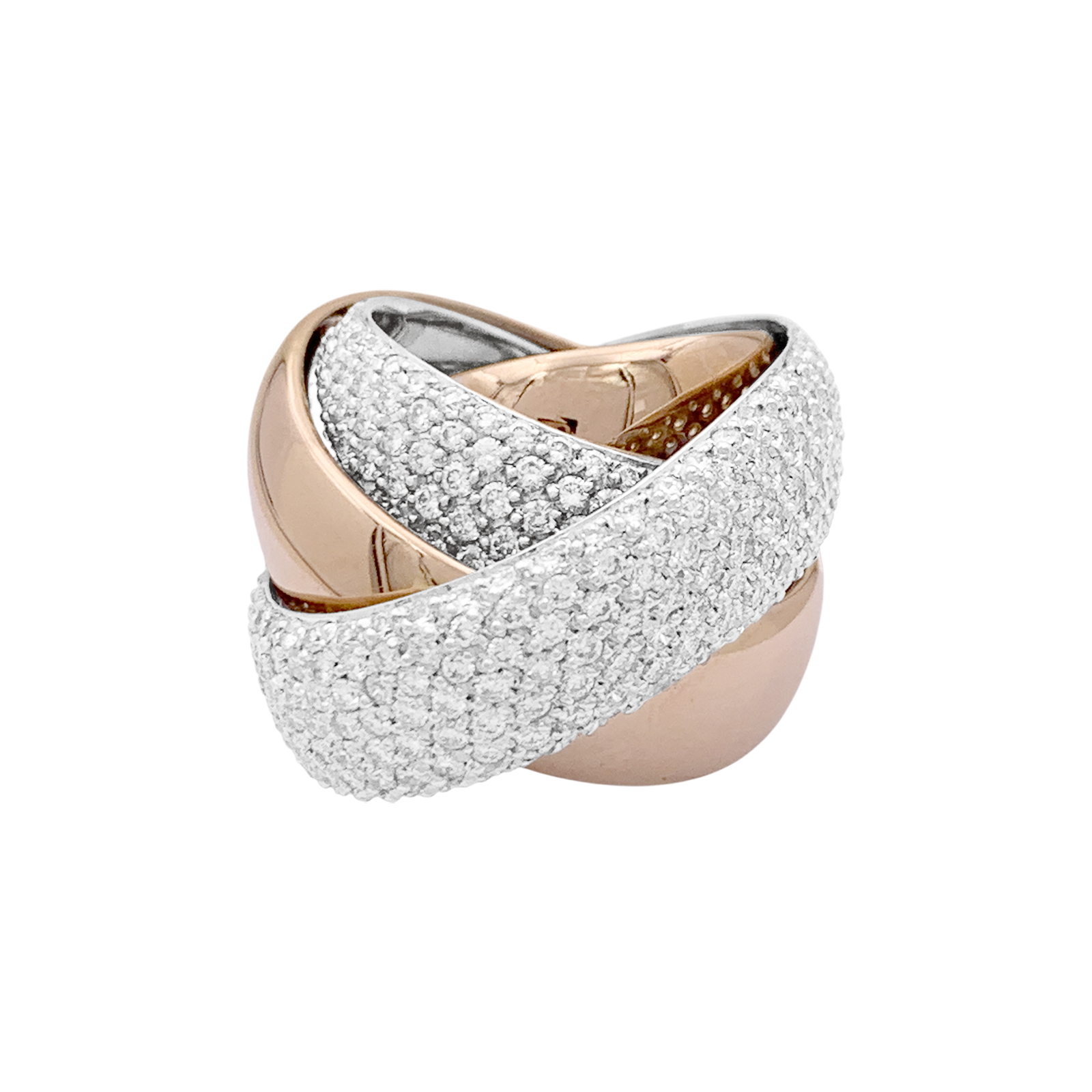 Bague quatre joncs deux ors et diamants. 1