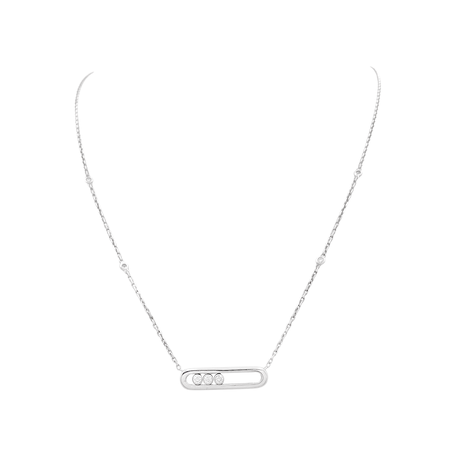 Collier-Sautoir Messika, "Baby Move", or blanc, diamants. 1