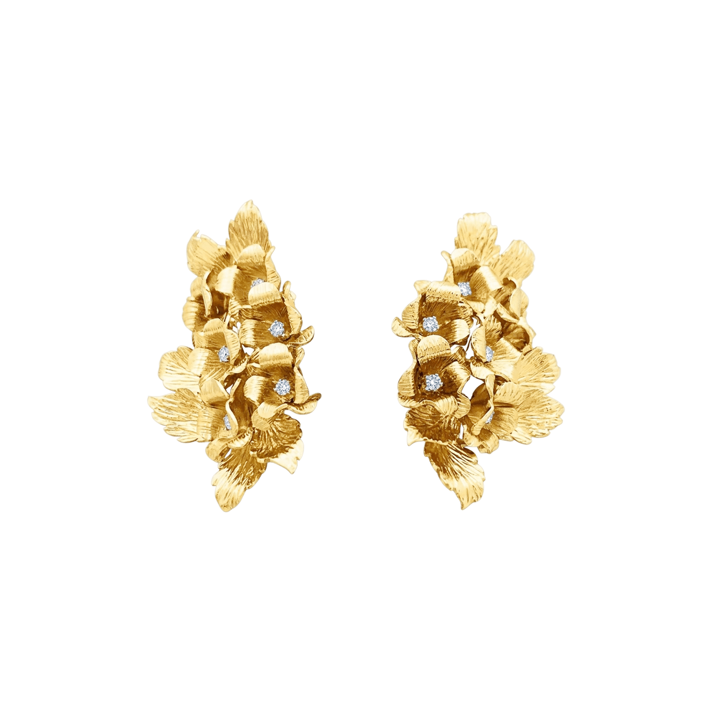 Boucles d'oreilles "Fleurs", or jaune et diamants. 2