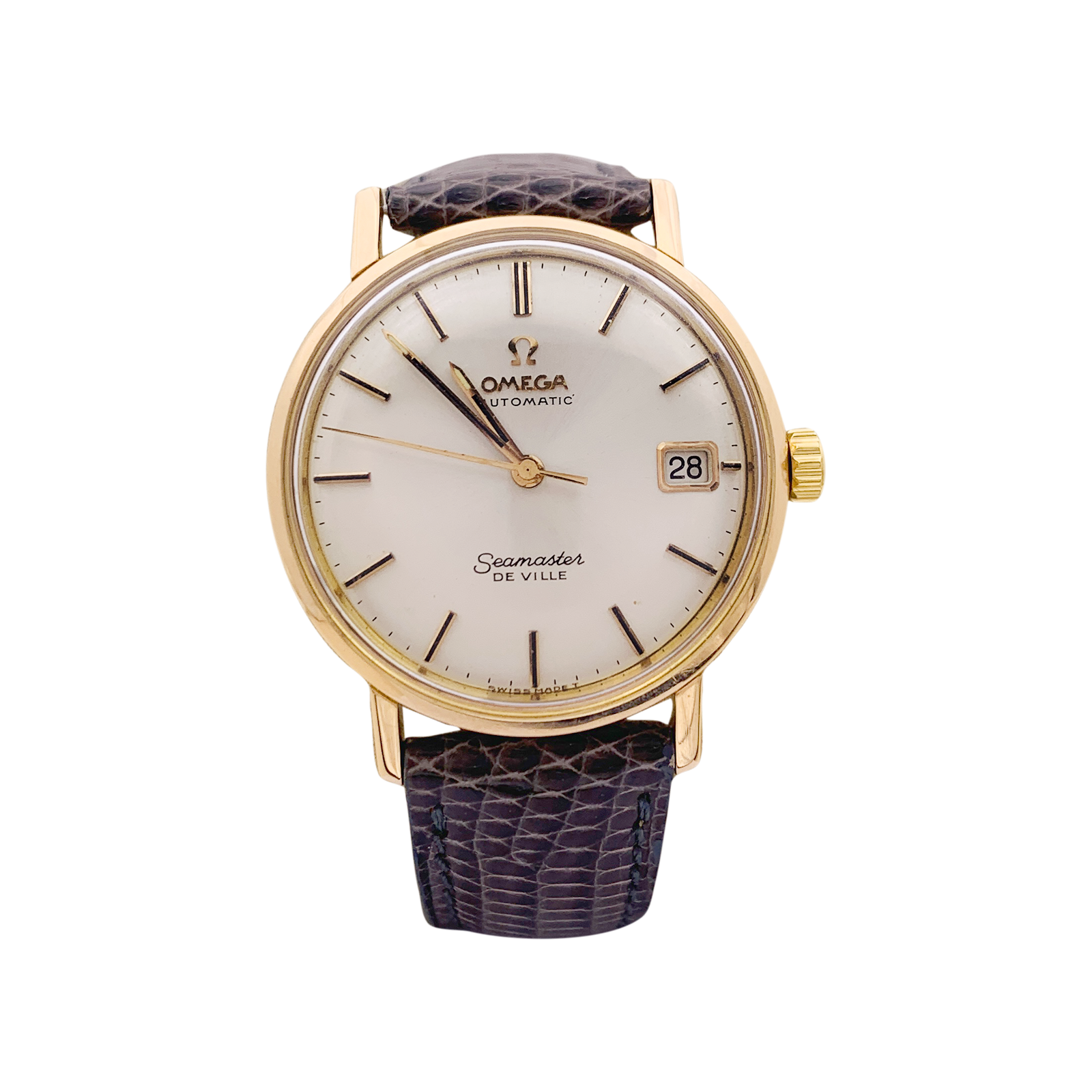 Montre Omega, "Seamaster De Ville" or rose, cuir. 1