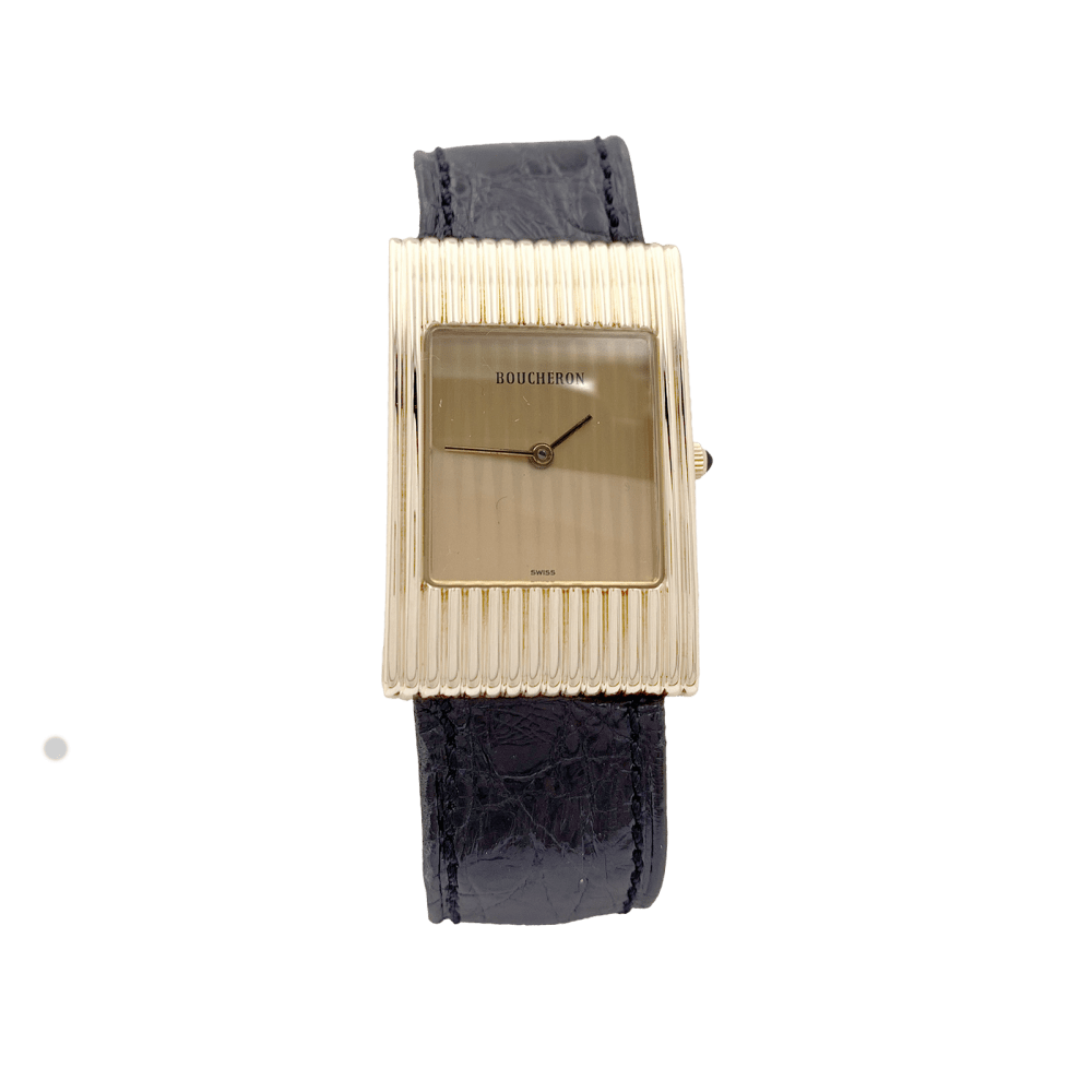 Montre Boucheron, "Reflet", or jaune, cuir. 1