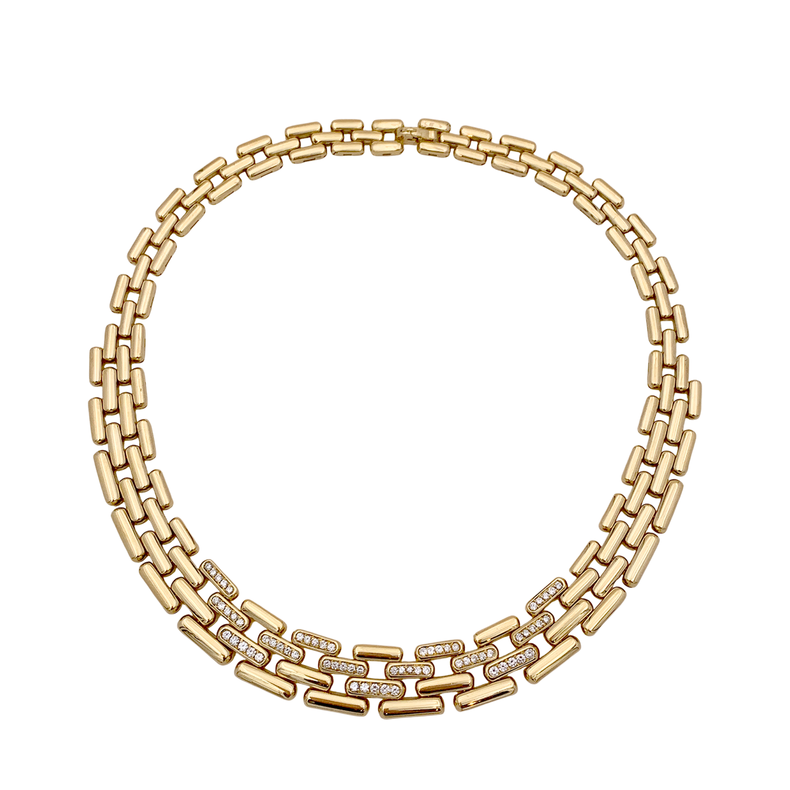 Collier Fred maillons articulés, or jaune, diamants. 3