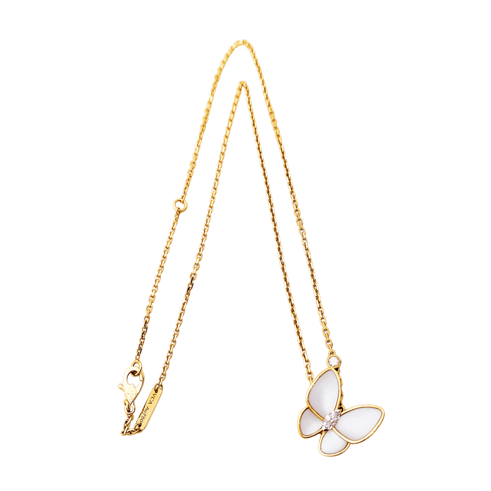 Collier Van Cleef & Arpels, "Deux Papillons", or rose, nacre, diamants. 4