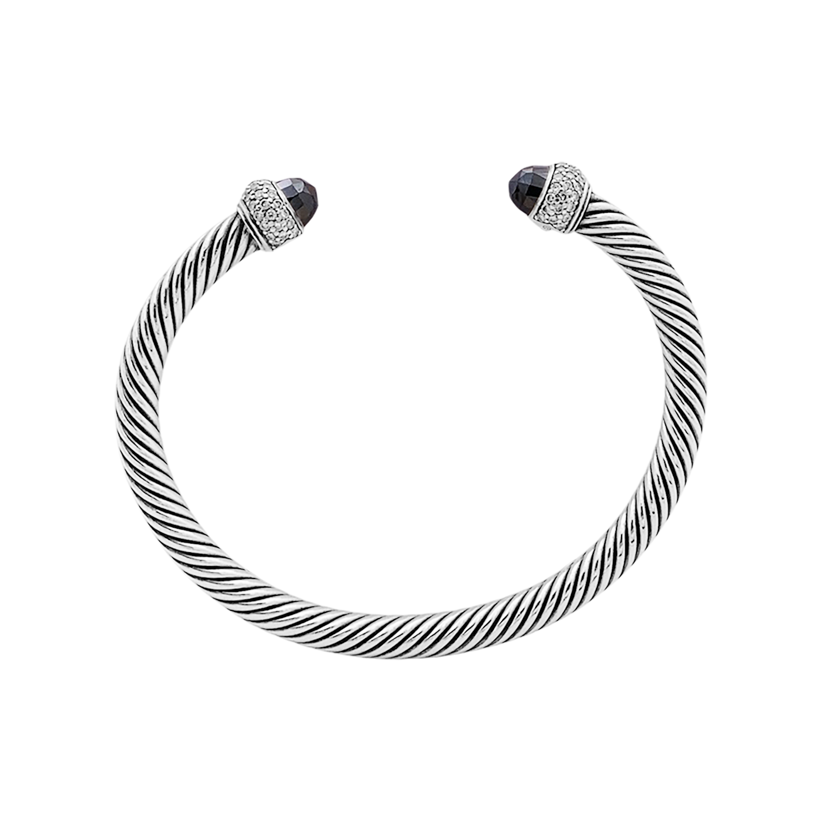 Bracelet David Yurman, "Cable Classic", argent, diamants, hématites. 2