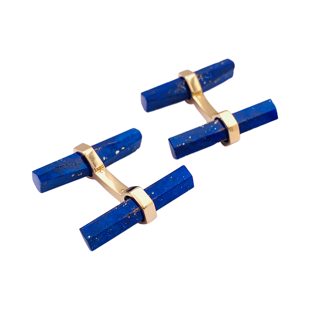 Boutons de manchette Cartier, or jaune, lapis lazuli. 2