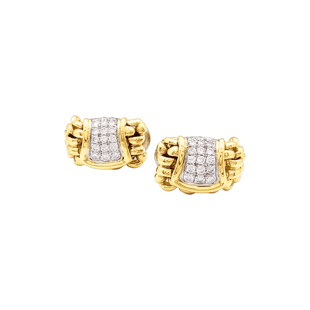 Boucles d'oreilles "Mailles" vintage deux tons d'ors et diamants. 2