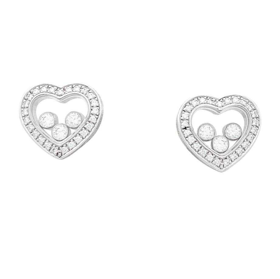 Boucles d'oreilles Chopard "Happy Diamonds" or blanc, diamants. 2
