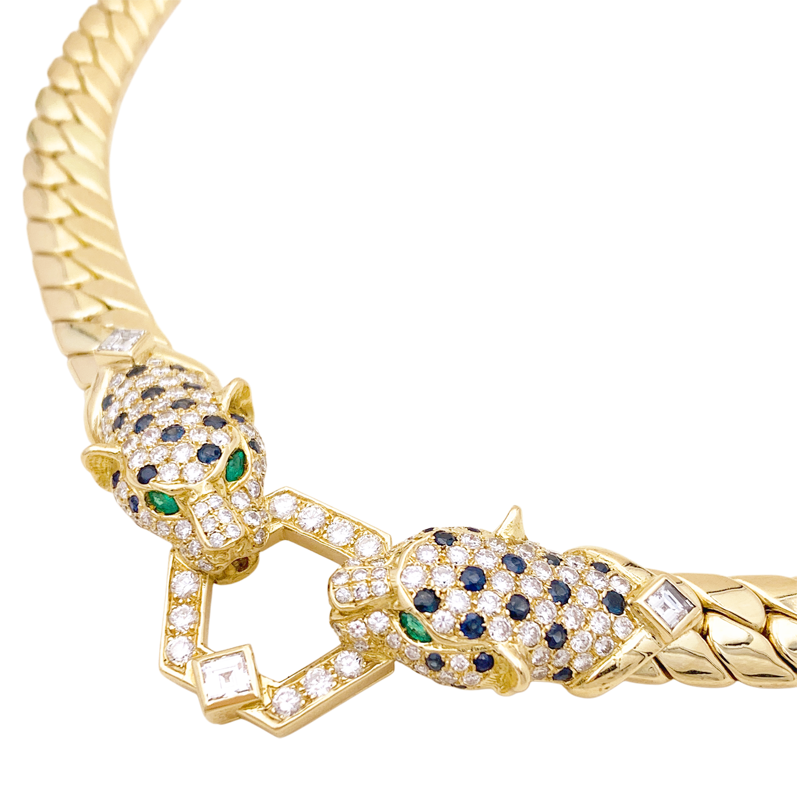 Collier O.J. PERRIN, or jaune, diamants, saphirs et émeraudes. 4