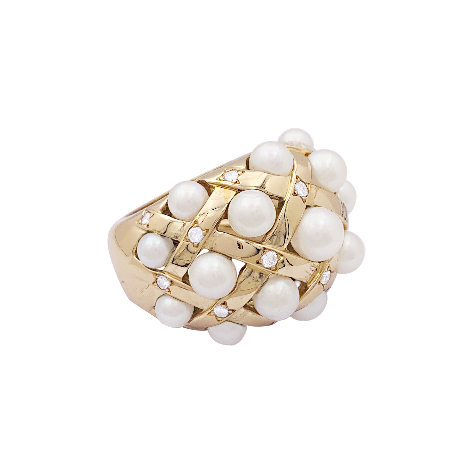 Bague Chanel, "Baroque", or jaune, diamants et perles. 4