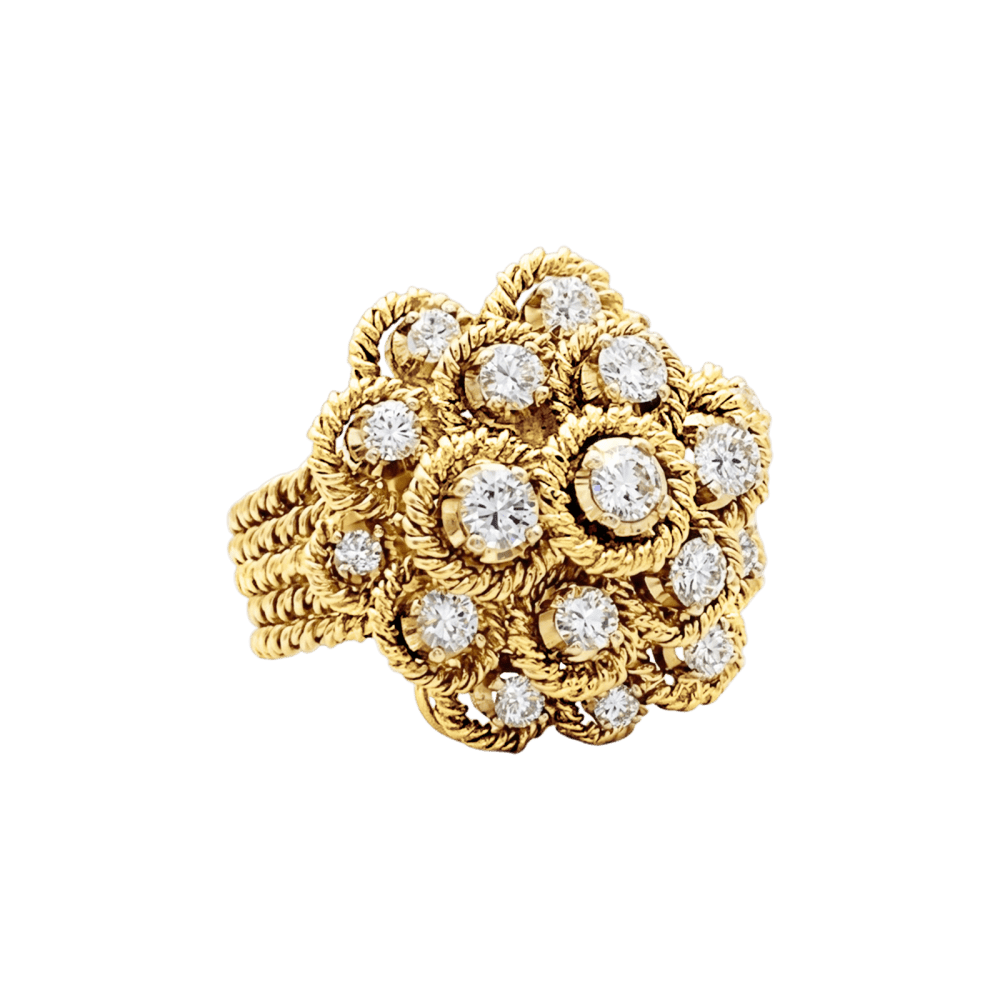 Bague fleur vintage, fils d'or jaune et diamants. 3