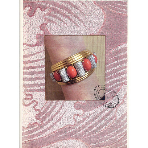 Important jonc attribué à René Boivin, platine, or jaune, corail et diamants. 8