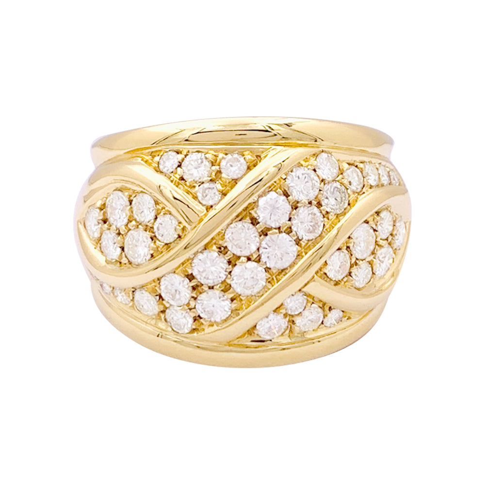 Bague pavage or jaune, diamants. 1