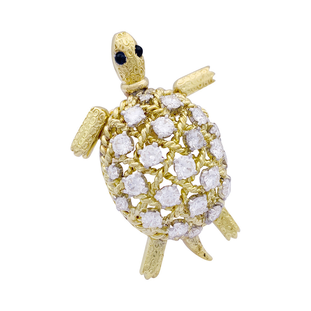 Broche Cartier vintage, "Tortue", or jaune et diamants. 2