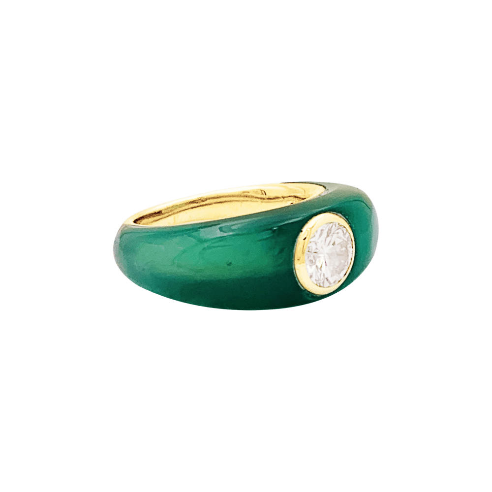 Bague jonc bombé, or jaune, chrysoprase et diamant. 3
