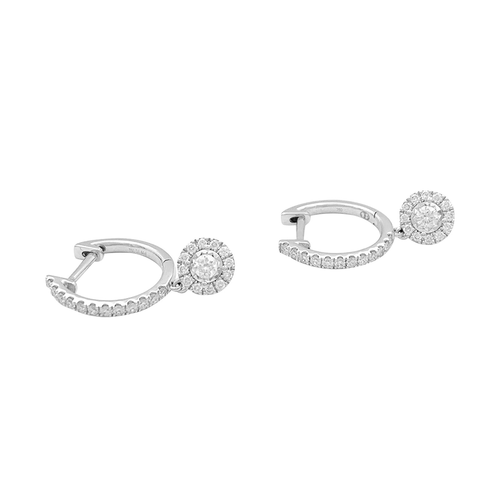 Paire de créoles or blanc, diamants. 3