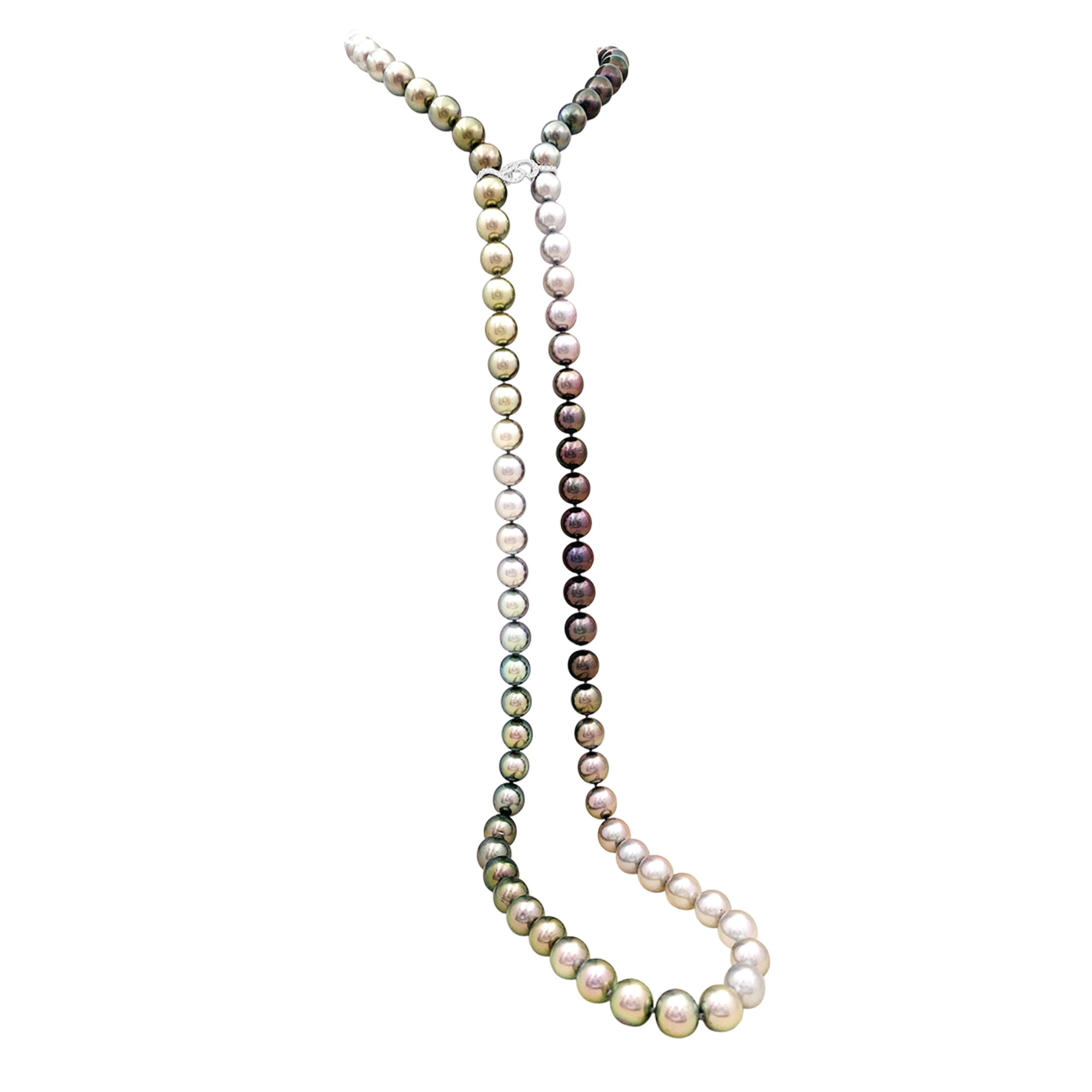 Sautoir perles de Tahiti, or blanc et diamants. 2