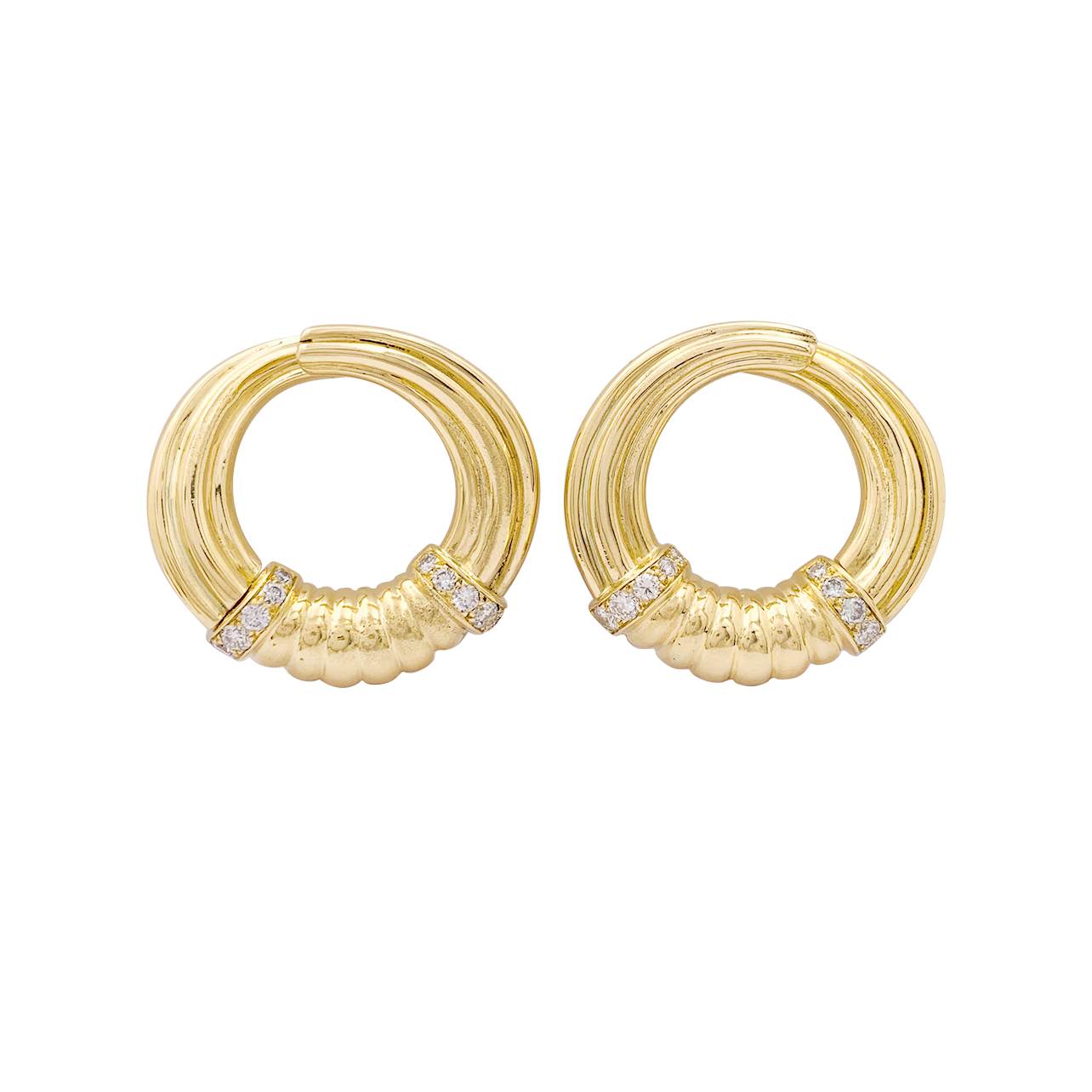 Boucles d'oreilles vintage or, diamants. 2