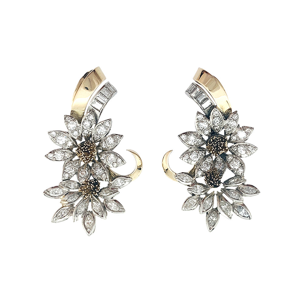 Boucles d'oreilles, "Edelweiss", en or jaune, platine et diamants. 12
