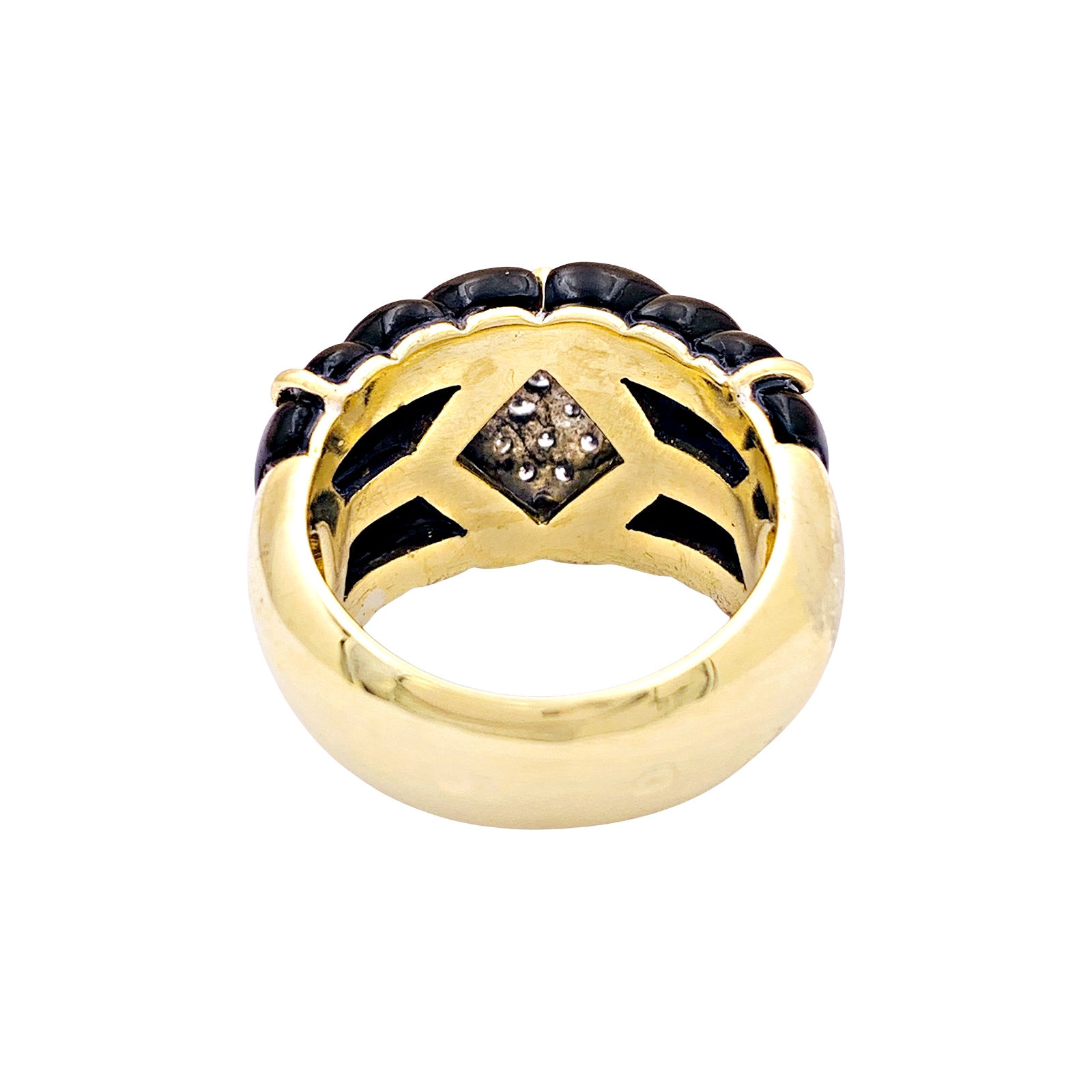 Bague bandeau en or jaune, diamants et onyx. 4